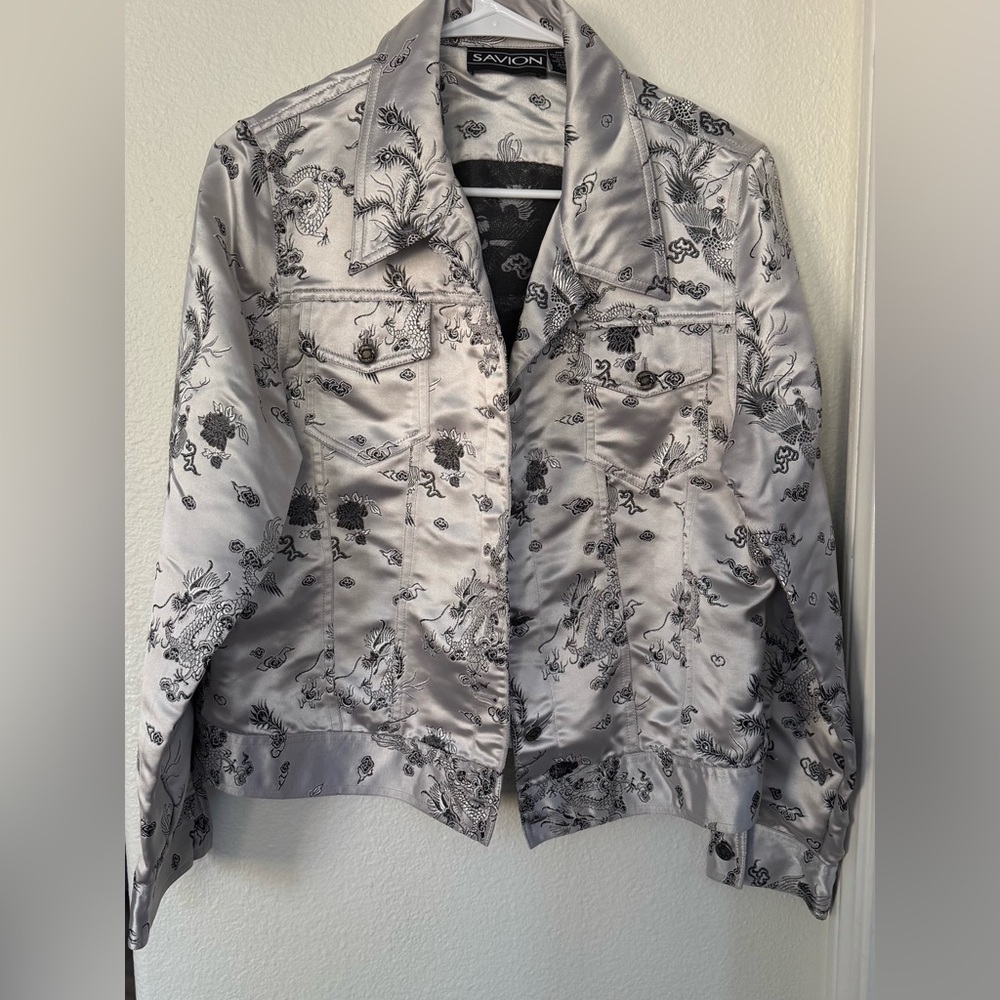 VINTAGE METALLIC jacket with printed dragons Size PL